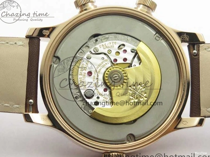 MIROTIME 0510 ZipUp Calatrava 5524R Pilot Travel Time RG GRF Brown Dial on Brown Leather Strap A324 V 7110